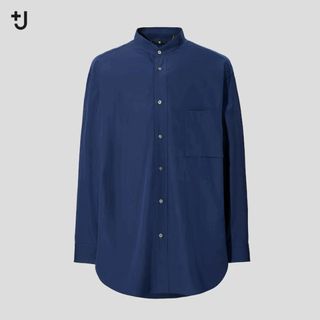 UNIQLO - 新品 +J スーピマコットンオーバーサイズスタンドカラーシャツ ブルー