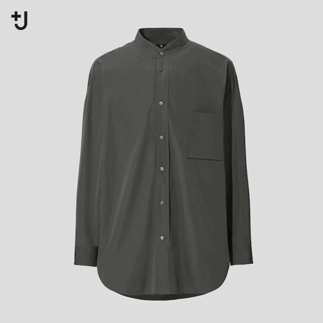 UNIQLO(ユニクロ)の新品 +J スーピマコットンオーバーサイズスタンドカラーシャツ オリーブ メンズのトップス(シャツ)の商品写真