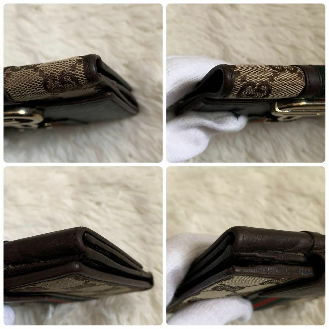 美品✨GUCCI 折り財布 ロゴ金具 シェリーライン GG柄 金具 二つ折り 美品✨GUCCI 折り財布 ロゴ金具 シェリーライン GG柄 金具 二つ折り