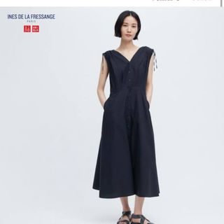 UNIQLO - ユニクロ　UNIQLO  イネス　コットンフレアVネックワンピース