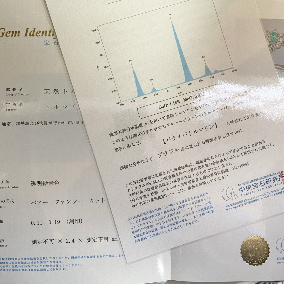 天然 パライバトルマリン ダイヤモンド 計0.30ct PT 中宝研ブラジル産証 レディースのアクセサリー(リング(指輪))の商品写真