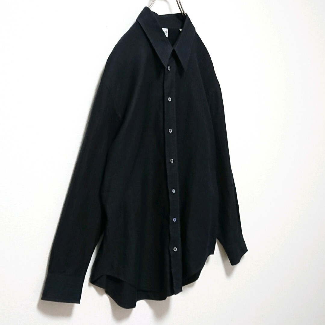 ARMANI COLLEZIONI(アルマーニ コレツィオーニ)の美品 希少サイズ アルマーニコレツォーニ ストライプ ブラック 長袖ドレスシャツ メンズのトップス(シャツ)の商品写真