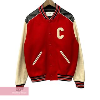 celine - CELINE 2022AW Classic Teddy Jacket 2V56D896C セリーヌ クラシックテディジャケット スタジャン Cロゴ レザー切替 ボーダー レッド×ブラック×ホワイト サイズ50 【240410】【中古-A】【me04】