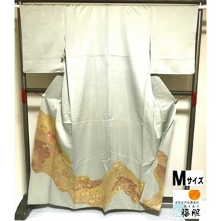 【中古】 色留袖 正絹 グレー地に道長取り 三つ紋付 裄63cm Mサイズ 袷着物 (着物)