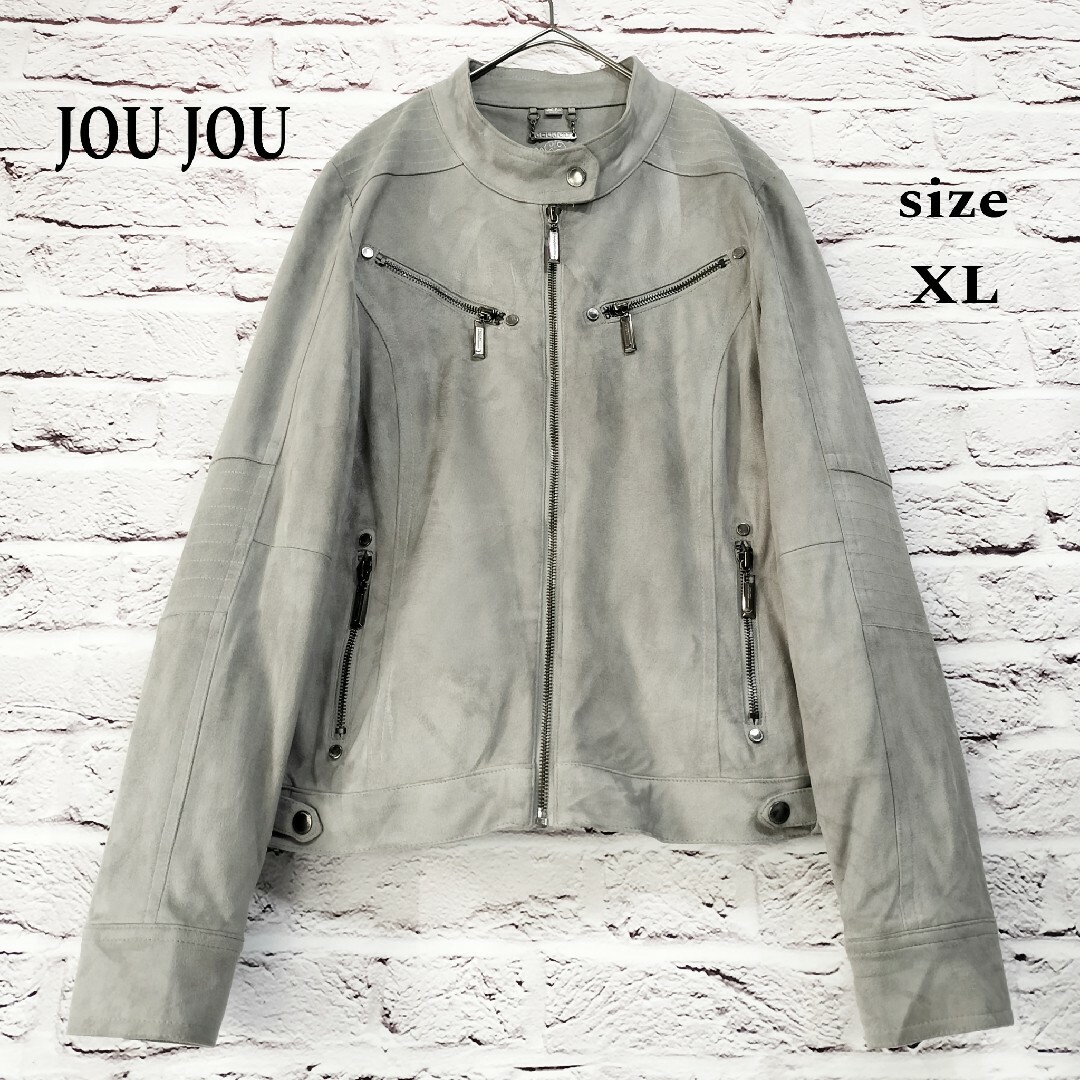 joujou(ジュジュ)の【大きいサイズ】JOU JOU ベロア地 ライダースジャケット 伸縮性 レディースのジャケット/アウター(ライダースジャケット)の商品写真