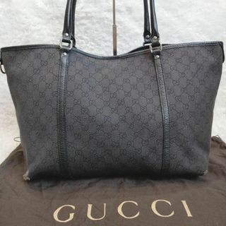 Gucci - 【人気】グッチ GGキャンバス トートバッグ 肩掛け A4 レザー ブラック