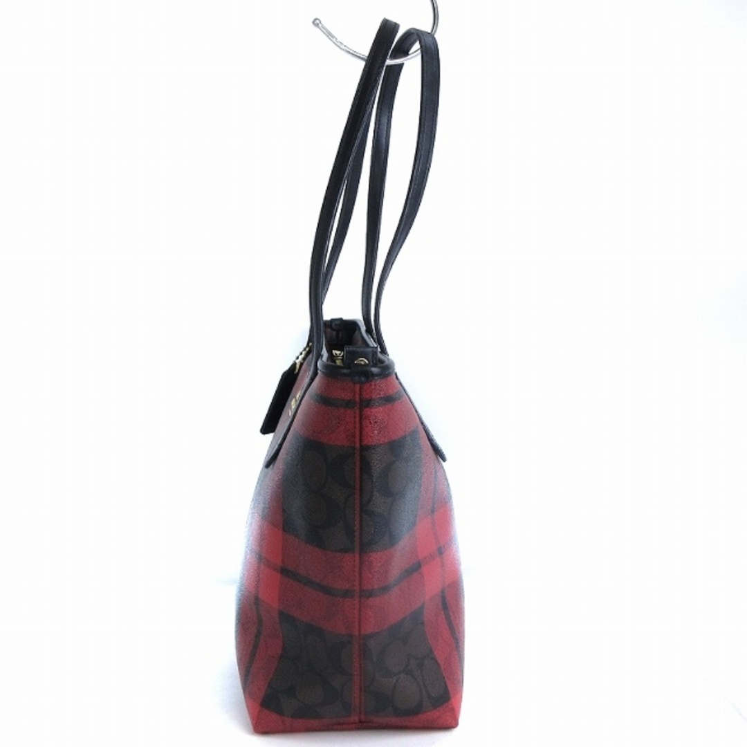 COACH(コーチ)のコーチ 美品 シグネチャー トートバッグ チェック PVC レザー 赤 ■SM1 レディースのバッグ(トートバッグ)の商品写真