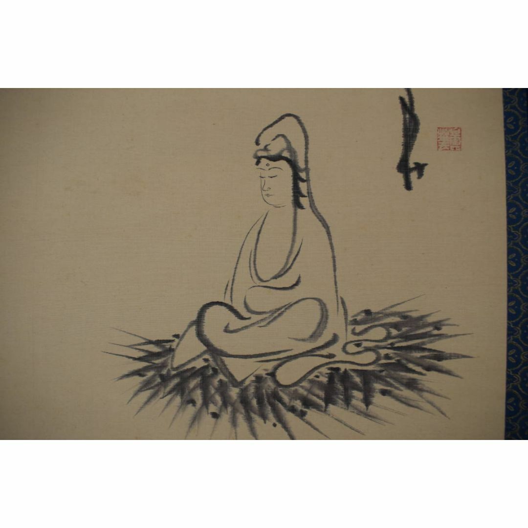 画賛】「菅原曇華/賛」「在銘/観音図」絹本 掛軸 - 書 画賛】「菅原曇華/賛」「在銘/観音図」絹本 掛軸 - 書