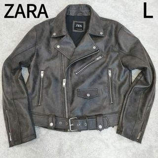 ザラ(ZARA)の【極美品】ザラ ライダースジャケット ダブル ヴィンテージ加工 現行タグ L(ライダースジャケット)