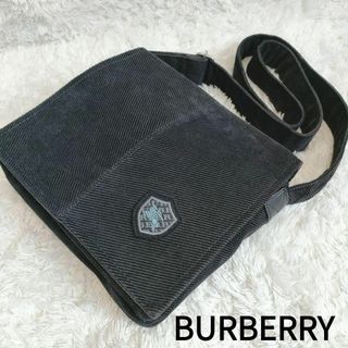 バーバリー(BURBERRY)の【希少】バーバリー コーデュロイ ショルダーバッグ ホースマーク フラップ 黒(ショルダーバッグ)