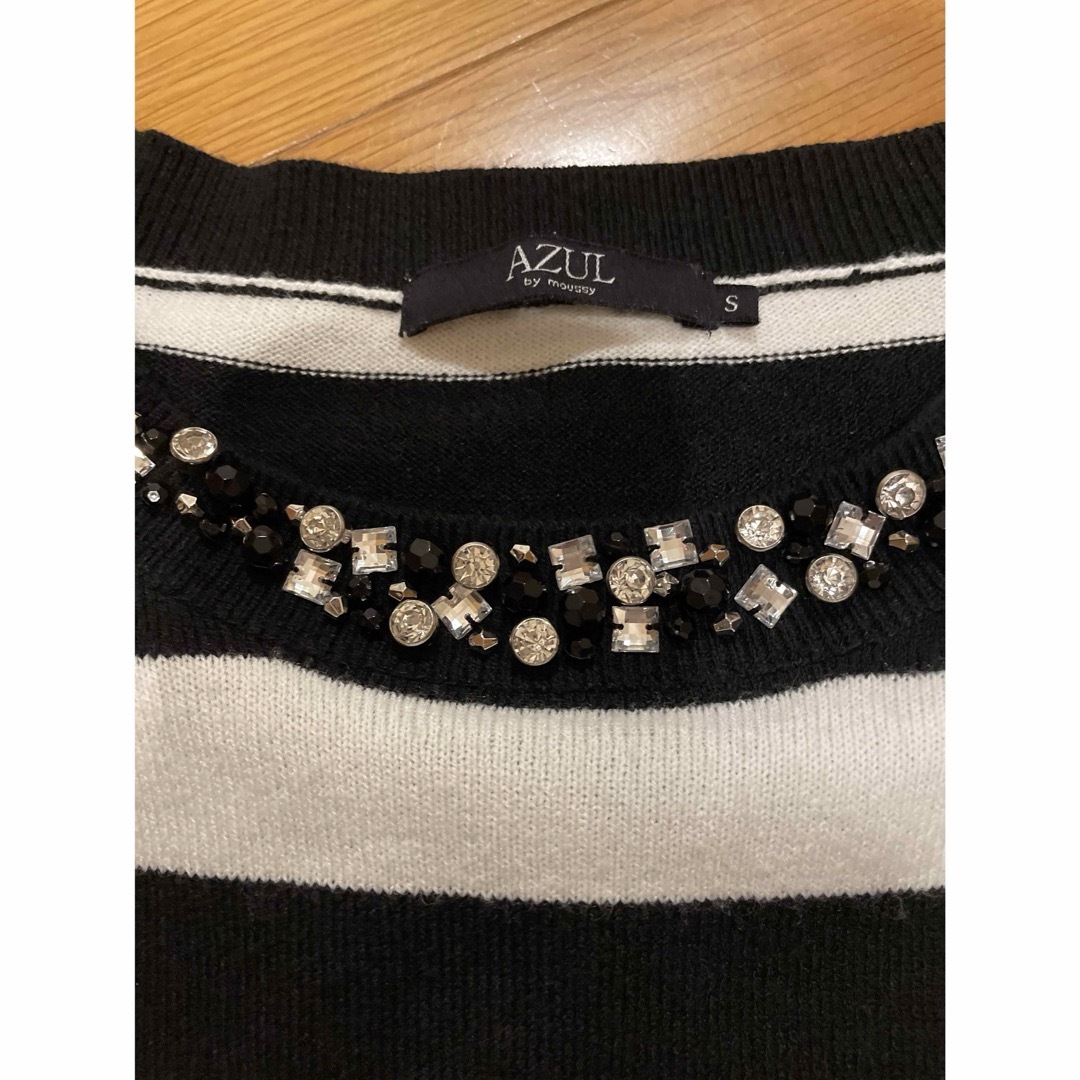 AZUL by moussy(アズールバイマウジー)のアズール　ビジュー付きボーダーニット レディースのトップス(ニット/セーター)の商品写真