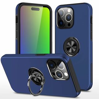 【色:ブルー】iPhone 15 Pro 用 ケース リング付き 耐 TPU 二(その他)