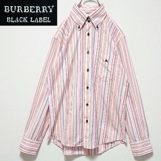 BURBERRY BLACK LABEL - 美品 希少 バーバリーブラックレーベル 刺繍 ロゴ マルチカラー 長袖 シャツ