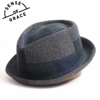 センスオブグレース(SENSE OF GRACE)の新品 SENSE OF GRACE 麻 チェックハット ブラック フリーサイズ(ハット)