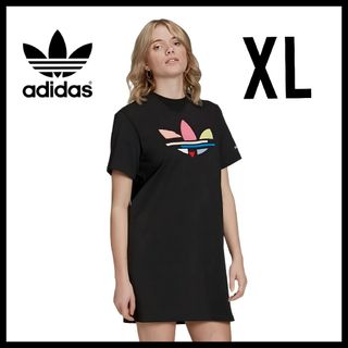 アディダス(adidas)のadidas★ビッグロゴ Tシャツワンピース★チュニック★ドレス★黒★レディース(ミニワンピース)