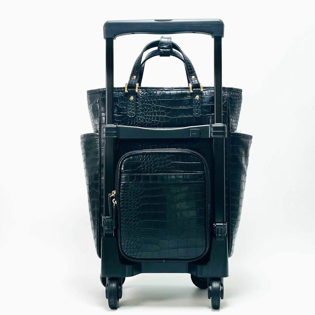 SWANY(スワニー)の希少 スワニー 四輪 ストッパー付き キャリーカート クロコ型押し ブラック レディースのバッグ(スーツケース/キャリーバッグ)の商品写真