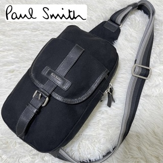 ポールスミス(Paul Smith)のPaul smith ボディバッグ レザー×キャンバス ロゴ ストライプ 黒(ボディーバッグ)