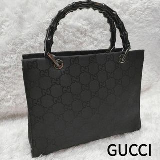 グッチ(Gucci)の【美品】グッチ GGキャンバス バンブー ハンドバッグ  ブラック(ハンドバッグ)