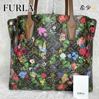 フルラ(Furla)の希少✨フルラ　トートバッグ　アーチロゴ　総柄　花柄　マルチカラー　通勤通学　A4(トートバッグ)