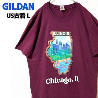 GILDAN - US古着 GILDAN ギルダン 半袖 プリント Tシャツ シカゴ L ボルドー