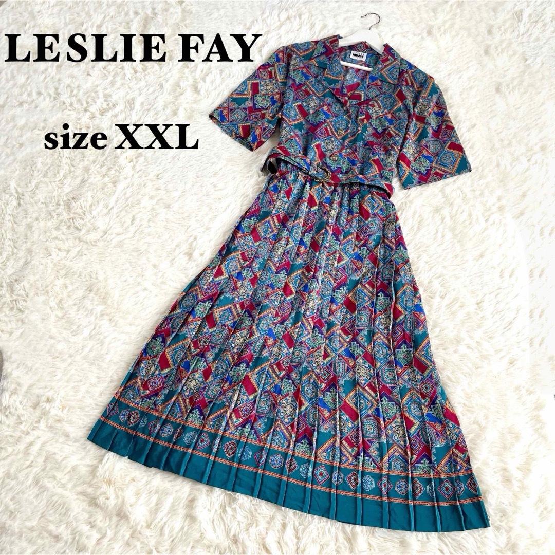 VINTAGE(ヴィンテージ)の【極美品】LESLIE FAY ヴィンテージ アメリカ古着 総柄 ワンピース レディースのワンピース(ロングワンピース/マキシワンピース)の商品写真