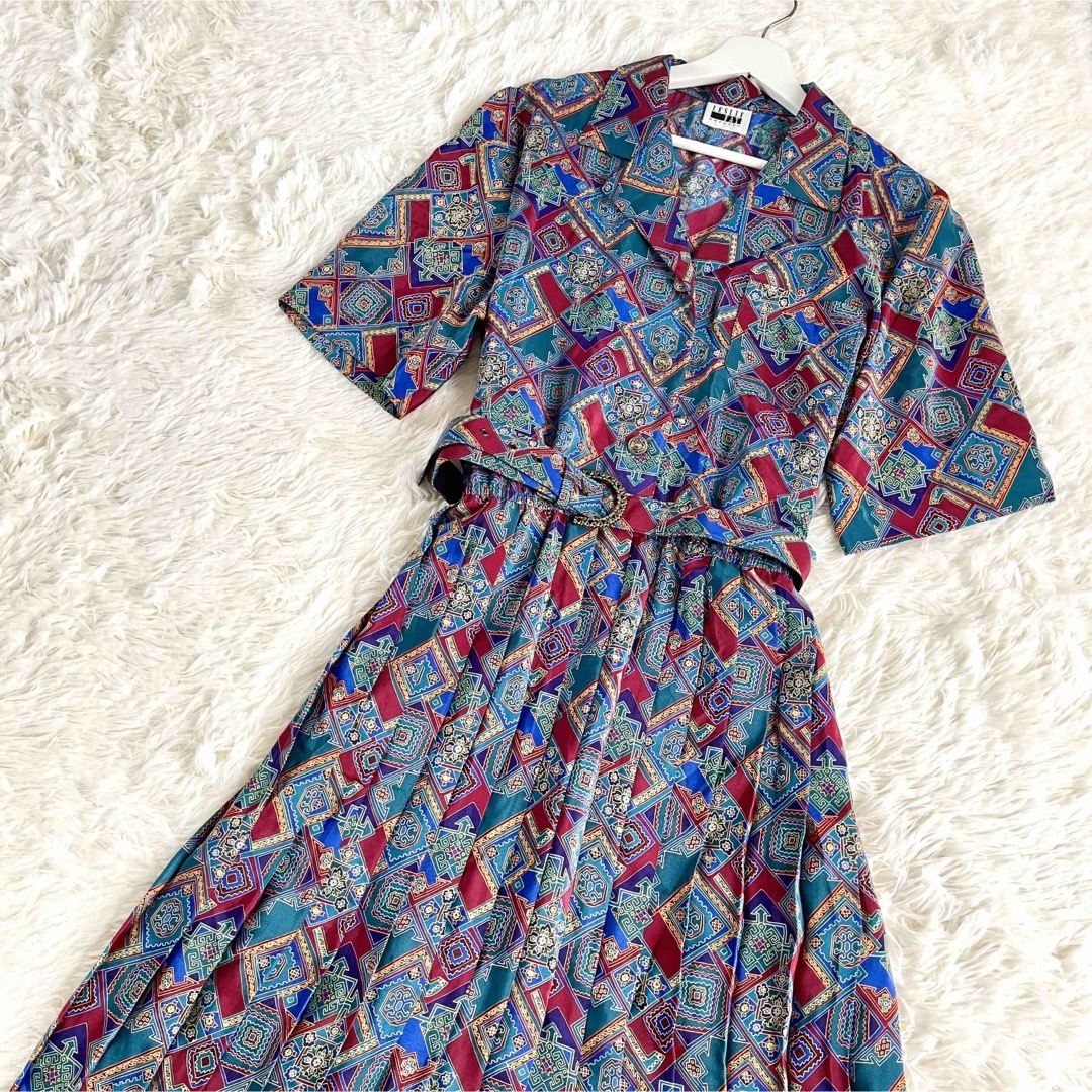 VINTAGE(ヴィンテージ)の【極美品】LESLIE FAY ヴィンテージ アメリカ古着 総柄 ワンピース レディースのワンピース(ロングワンピース/マキシワンピース)の商品写真