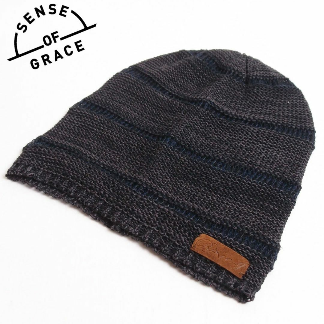 SENSE OF GRACE(センスオブグレース)の新品 SENSE OF GRACE 綿麻 ボーダーニットワッチ ブラック メンズの帽子(ニット帽/ビーニー)の商品写真