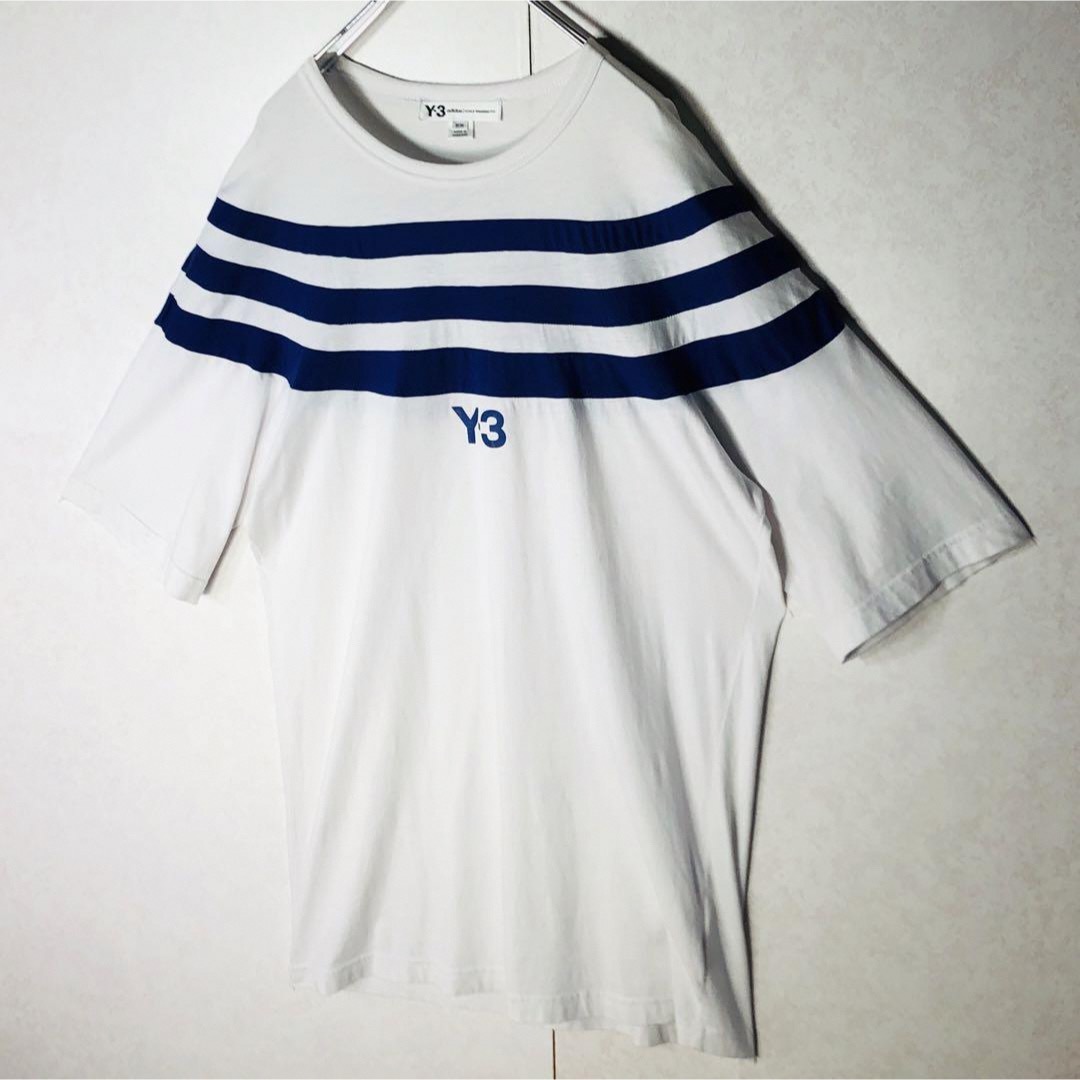 Y-3(ワイスリー)の【希少デザイン】Y-3 ワイスリー ボーダー ワンポイントロゴ Tシャツ M メンズのトップス(Tシャツ/カットソー(半袖/袖なし))の商品写真