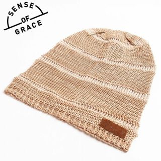 センスオブグレース(SENSE OF GRACE)の新品 SENSE OF GRACE 綿麻 ボーダーニットワッチ ベージュ(ニット帽/ビーニー)