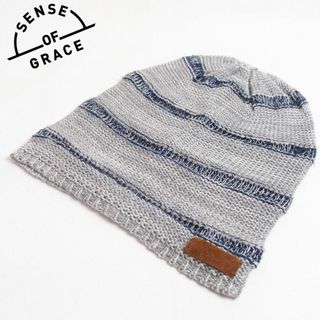 センスオブグレース(SENSE OF GRACE)の新品 SENSE OF GRACE 綿麻 ボーダーニットワッチ グレー(ニット帽/ビーニー)