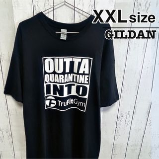 ギルタン(GILDAN)のUSA古着　GILDAN　Tシャツ　XXL　ブラック　プリント　ロゴ　コットン(Tシャツ/カットソー(半袖/袖なし))