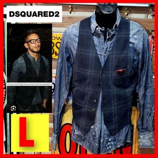 ディースクエアード(DSQUARED2)の中田英寿　定価9万　ディースクエアード　ドッキング　ジレベスト　デニムシャツ　L(シャツ)