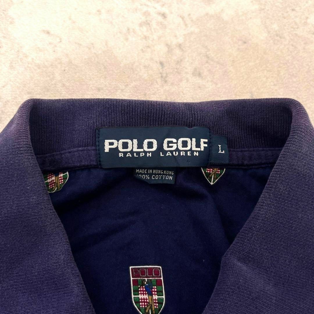 POLO RALPH LAUREN(ポロラルフローレン)の【90sポロゴルフ ラルフローレン】Lサイズ総柄 プリント ポロシャツ ネイビー メンズのトップス(ポロシャツ)の商品写真