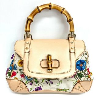 グッチ(Gucci)の★GUCCI グッチ フローラ バンブー ハンドバッグ 137351 花柄  レザー×キャンバス ベージュ×アイボリー系(ハンドバッグ)