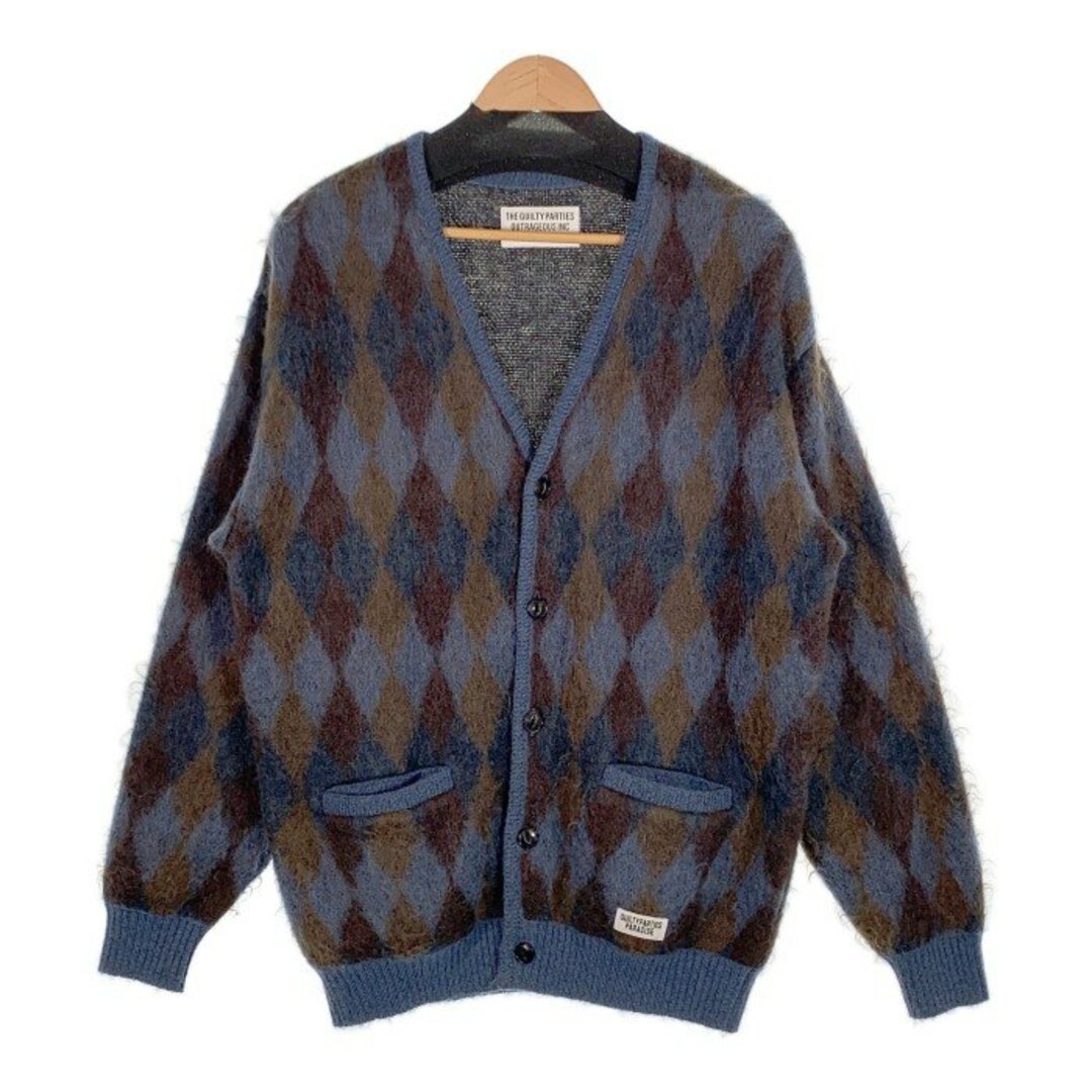 WACKO MARIA(ワコマリア)のWACKO MARIA ワコマリア 21AW DIAMOND MOHAIR CARDIGAN アーガイル モヘアカーディガン ブルー Size M メンズのトップス(カーディガン)の商品写真