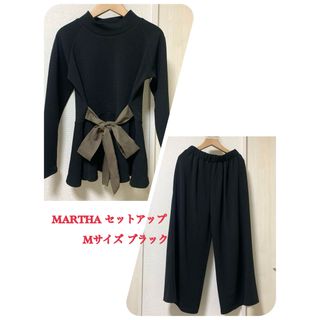 マーサ(MARTHA)のMARTHA マーサ ブラック ロングスリーブ配色リボンホームセットアップ　M(セット/コーデ)