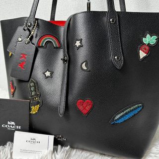 コーチ(COACH)のゆみこ様専用コーチ トートバッグ 大容量 ワッペン ブラック レザー 57077(トートバッグ)