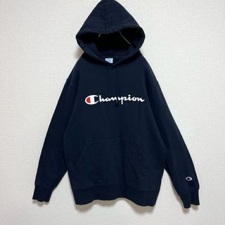 チャンピオン(Champion)のchampion チャンピオン パーカー ブラック でかロゴ 袖ワッペン XL(パーカー)