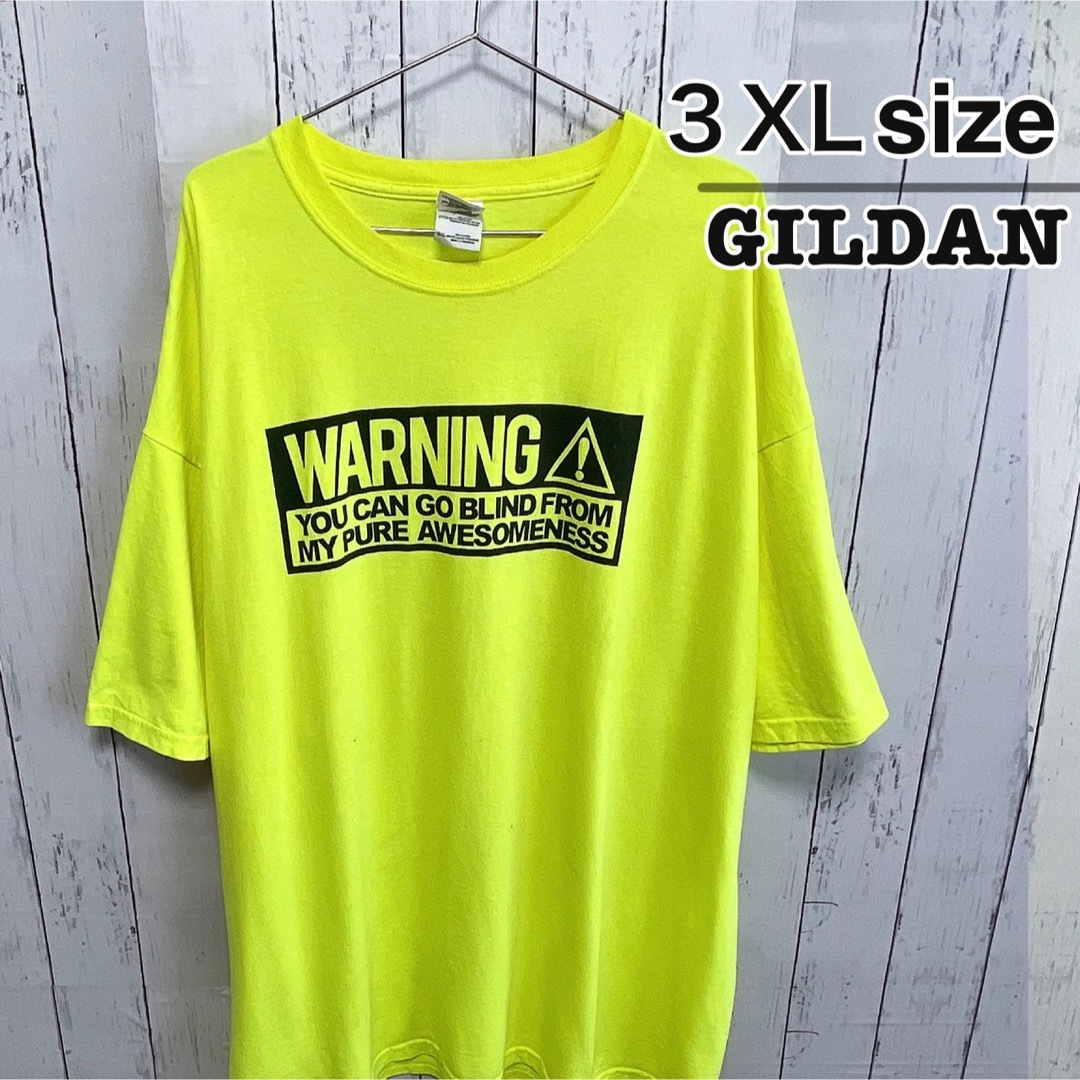 GILDAN(ギルタン)のUSA古着　GILDAN　Tシャツ　3XL　イエロー　蛍光色　プリント　ロゴ メンズのトップス(Tシャツ/カットソー(半袖/袖なし))の商品写真