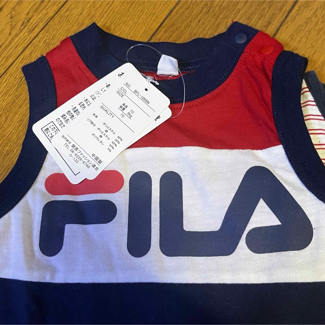 FILA(フィラ)のbaiya70フィラFILA新品ノースリーブロンパースオーバーオール美品象赤 キッズ/ベビー/マタニティのベビー服(~85cm)(ロンパース)の商品写真