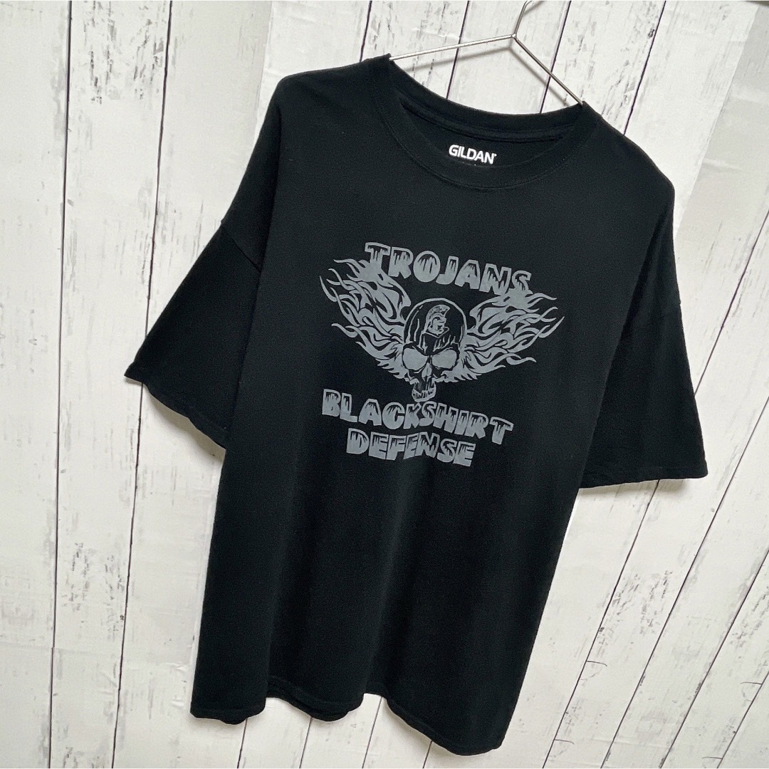 GILDAN(ギルタン)のUSA古着　GILDAN　Tシャツ　XL　ブラック　スカル　ドクロ　ロゴ　USC メンズのトップス(Tシャツ/カットソー(半袖/袖なし))の商品写真