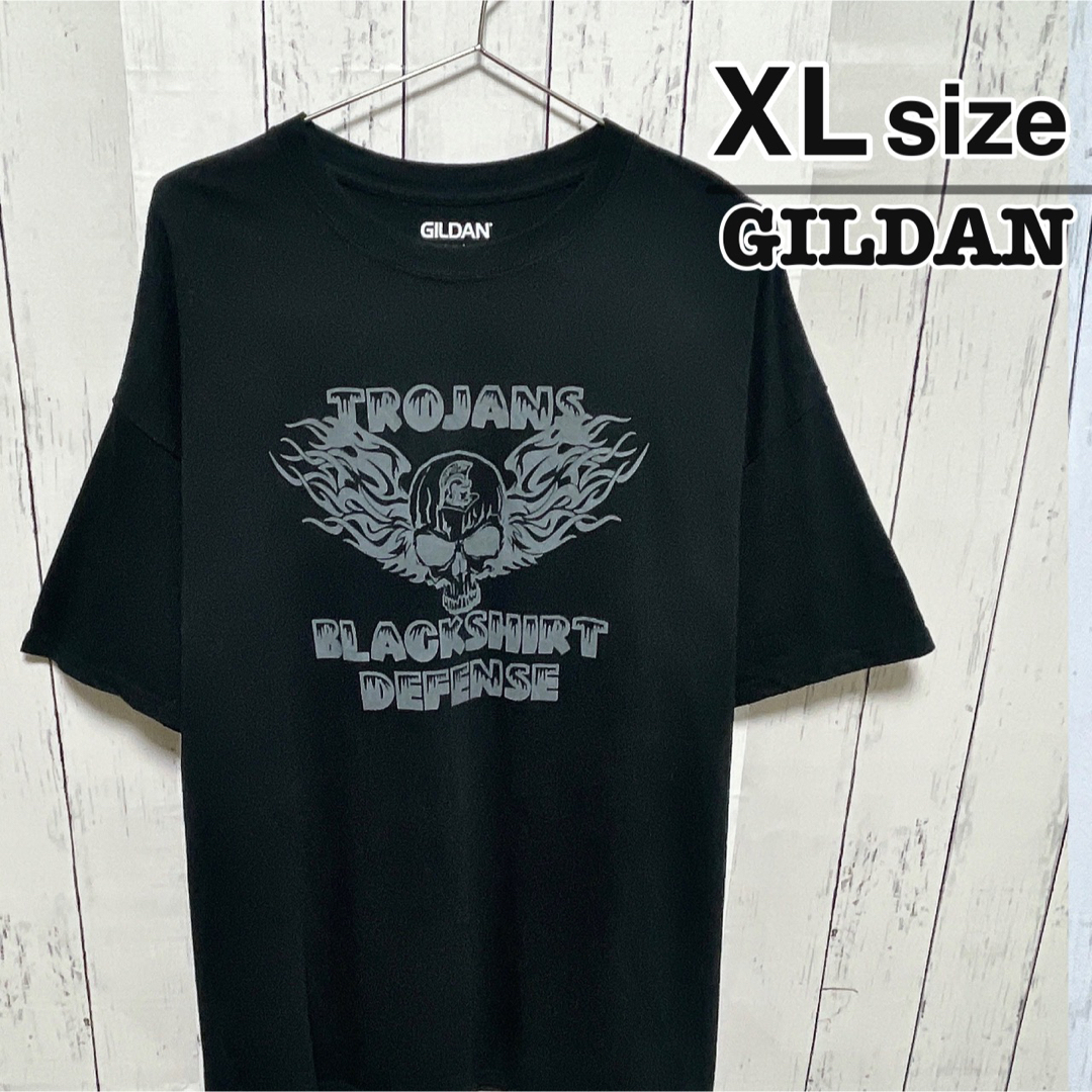 GILDAN(ギルタン)のUSA古着　GILDAN　Tシャツ　XL　ブラック　スカル　ドクロ　ロゴ　USC メンズのトップス(Tシャツ/カットソー(半袖/袖なし))の商品写真