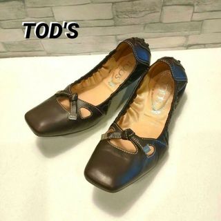 トッズ(TOD'S)のトッズ TOD'S レザー バレエシューズ リボン シルバー金具 サイズ6(バレエシューズ)