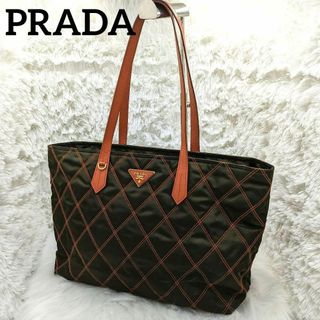 プラダ(PRADA)の★美品★ プラダ キルティング ステッチ  トートバッグ カーキ オレンジ(トートバッグ)