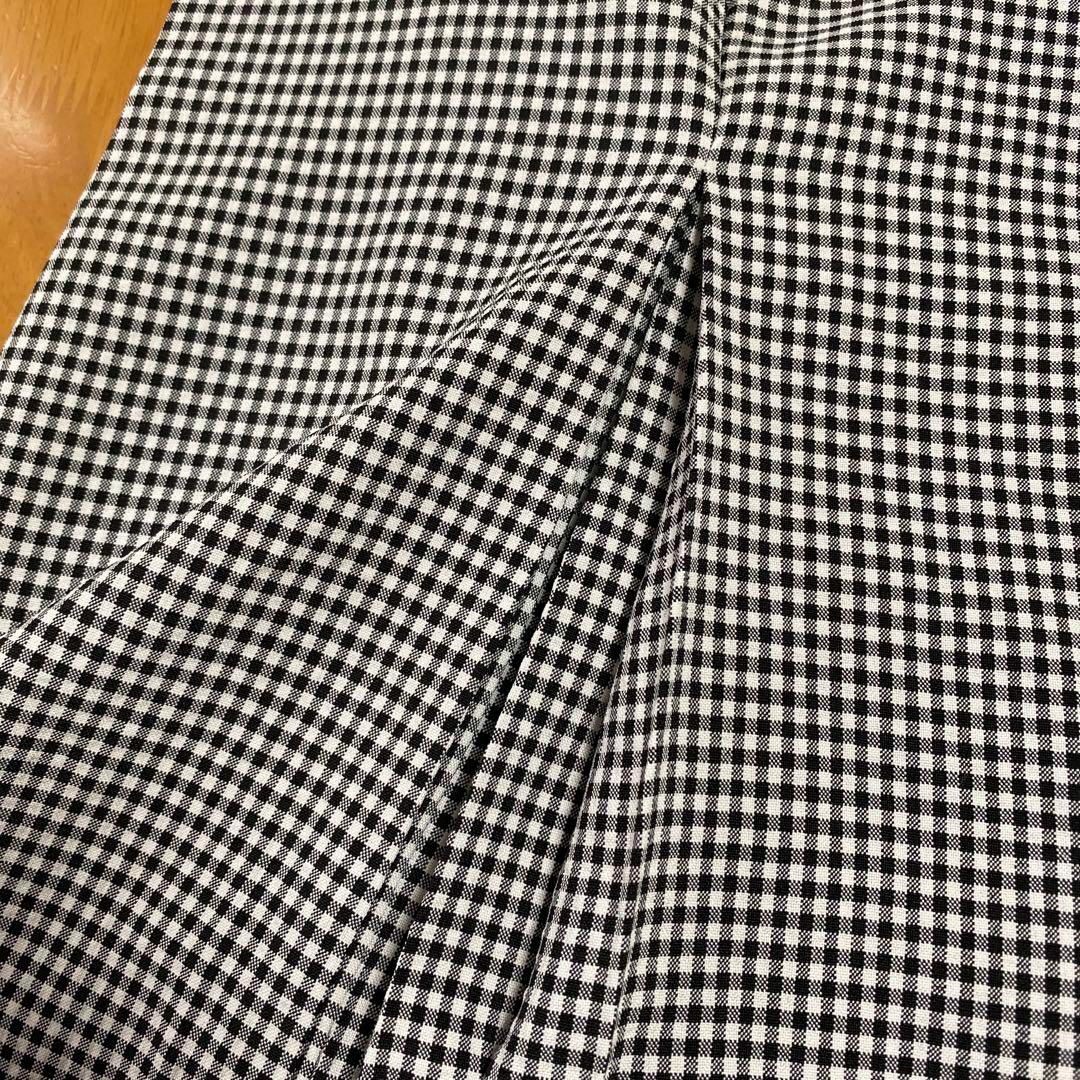 袖フリル　ラウンドネック　七分袖チュニック　ブラウス　韓国　ブラックチェック柄 レディースのトップス(チュニック)の商品写真