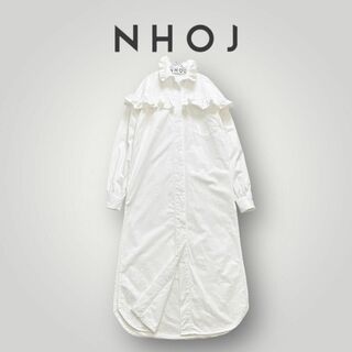 [希少] NHOJ / JOHN ジョン ロング シャツワンピース フリル 白(ロングワンピース/マキシワンピース)