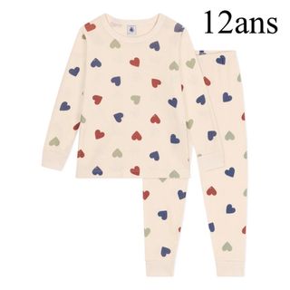 PETIT BATEAU - 新品 プチバトー 2024 SS プリント 長袖 パジャマ ハート 12ans