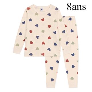 プチバトー(PETIT BATEAU)の新品 プチバトー 2024SS 新作 プリント 長袖 パジャマ ハート 8ans(パジャマ)