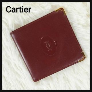 カルティエ(Cartier)の【美品】カルティエ ☆マスト 二つ折り財布 マストライン 赤 ギャラ・箱付(財布)