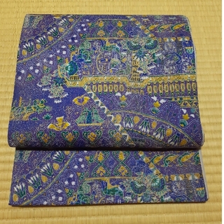 袋帯　染め　紫　エジプト紋様(帯)